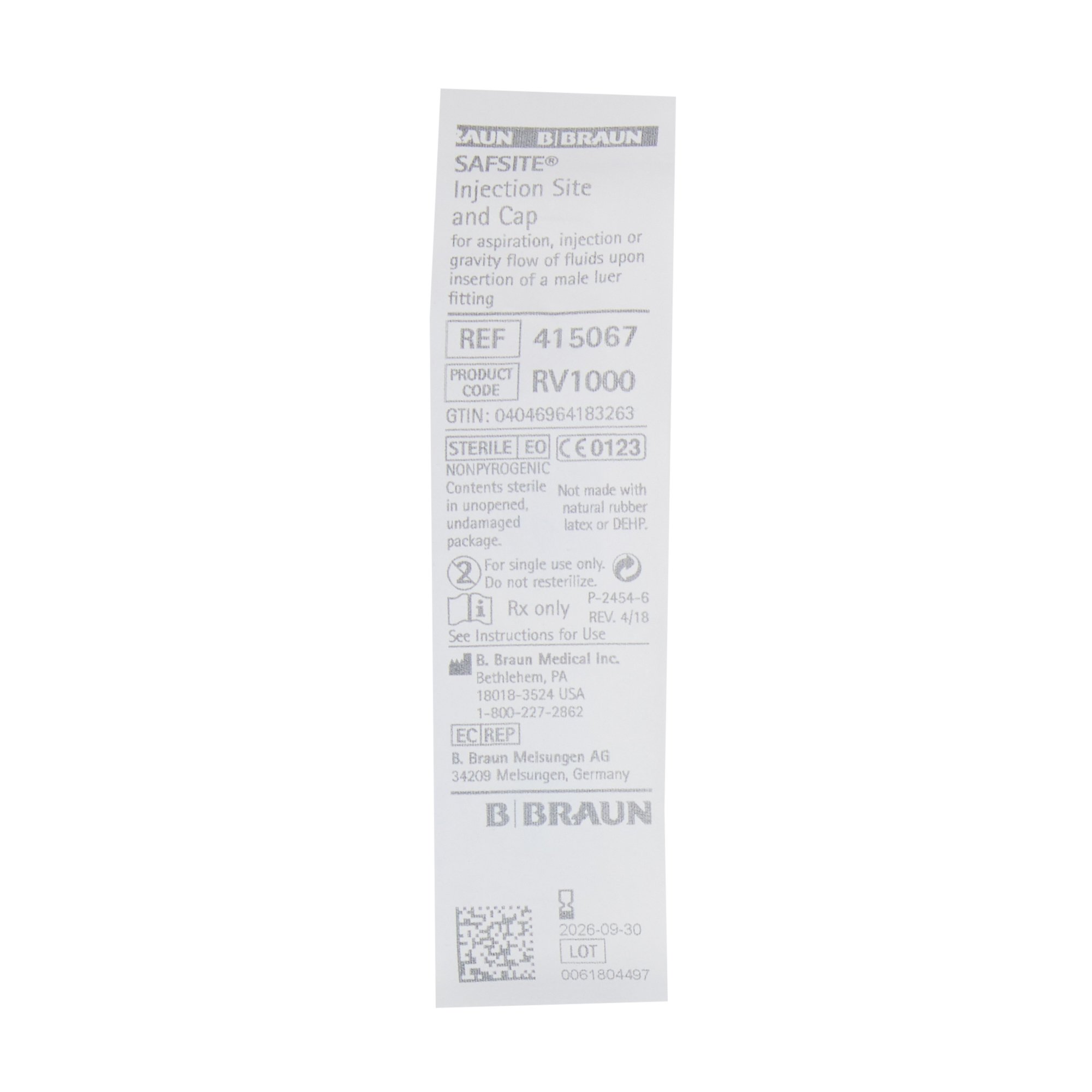 Valve SAFSITE B. Braun, 0.12 mL Priming Volume (100/CS) by B Braun Medical, Inc.  ID 415067